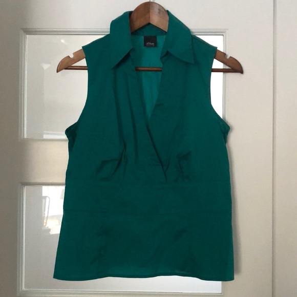 Green&turquoise, sleeveless, wrap VNeck blouse, not worn,sOliver Selection, US10 - Picture 2 of 12